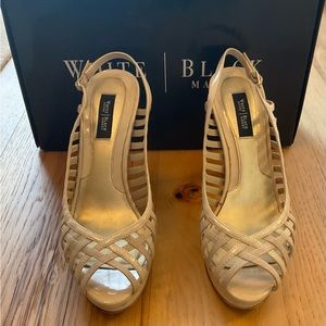 White House Black Market “Gena” Bone Patent Leather Platform Slingback, Size 7
